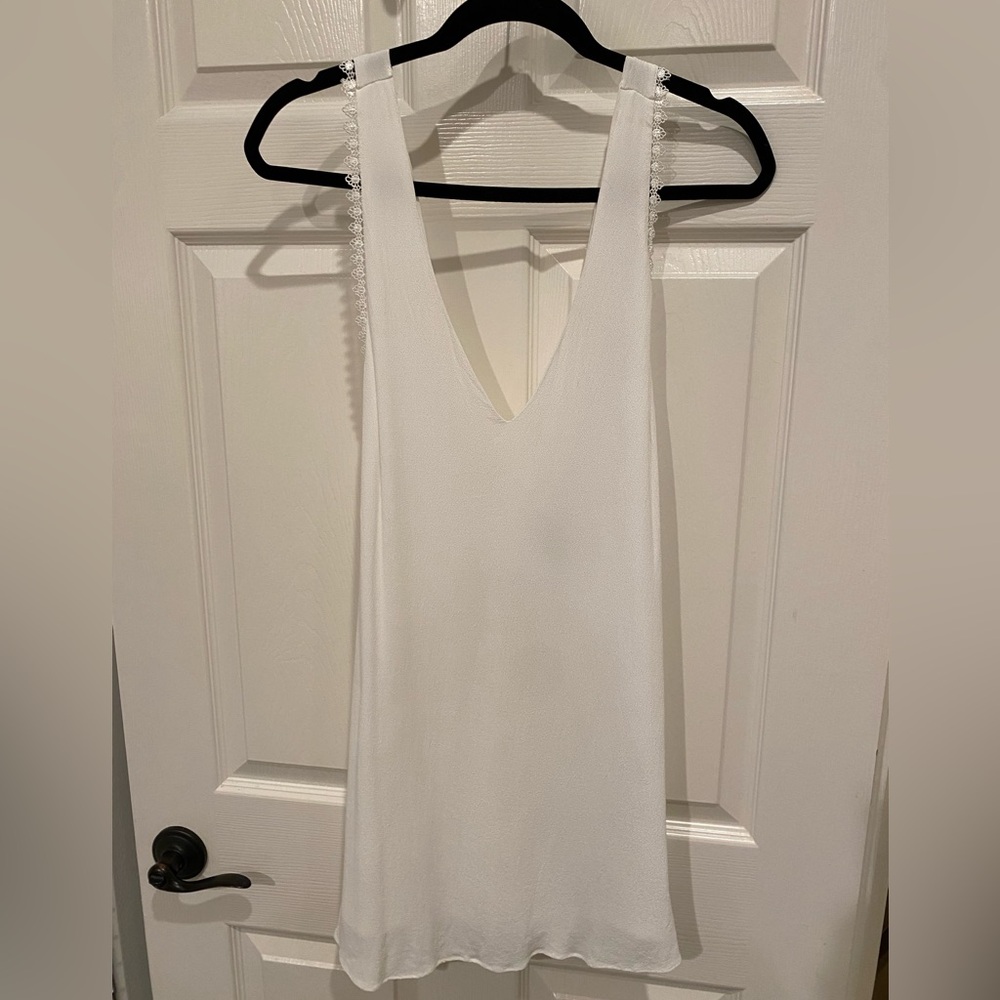Plunging Neck Line, Semi-Open Back White Dress (Small)